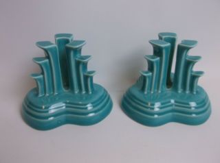 Vintage Fiesta Turquoise Tripod Pyramid Candle Holders (pair)