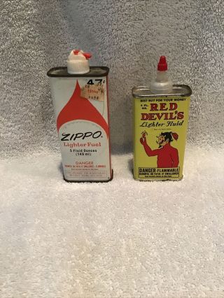 Old Vintage Red Devil’s Lighter Fluid Metal Can & Zippo Lighter Fluid Can