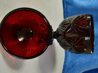 Footed Ruby Red Cut Glass Candy Dish with Lid 3