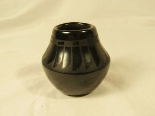 Vintage Alfred Aguilar San Ildefonso Blackware Pottery Vase Pueblo