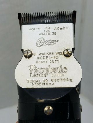 Vintage Oster Model 10 Heavy Duty Progienic Electric Clipper 50 Size 000Works 2