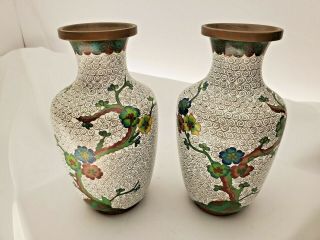 Set Of 2 Vintage Antique Chinese Cloisonne Vases