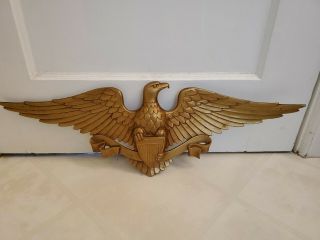 Vintage Sexton 27” Cast Aluminum Gold American Eagle Shield Plaque Wall Hanging
