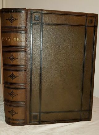 1812 Huge Holy Bible / 17 " Tall / Full Leather Binding / Plates / Maps