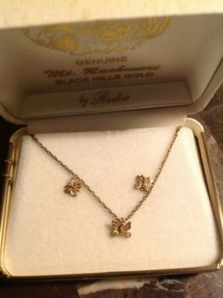 Vintage 10k Black Hills Gold Necklace & Earrings Set Butterfly