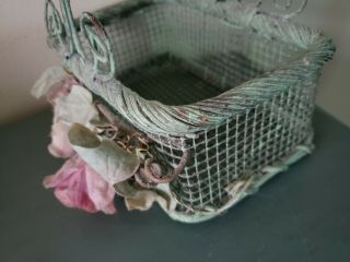 Vintage Metal Wire Basket with Roses Shabby Chic French Style 2