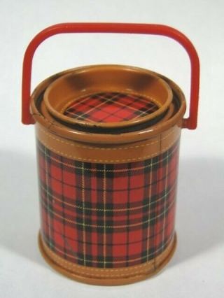 Vintage My Merry Skotch Kooler 2” Red Plaid Tin Cooler Ginny Doll Hamilton Oh