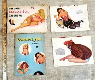 Complete Two Vintage 1948 & 1950 Pinup Esquire Girl Al Moore Calendar Art