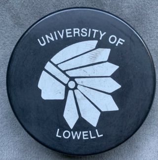 University Of Massachusetts - Lowell Official Game Puck 1980s.  Uml Hockey East