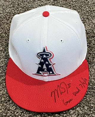 Mike Trout Game Hat July 4th 2013 Stars & Stripes Autographed Hologram 1/1