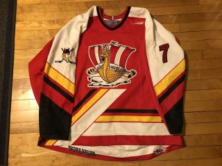 1998 - 1999 Baie - Comeau Drakkar Game Worn Red Jersey,  Serge Crochetiere,  Size 58