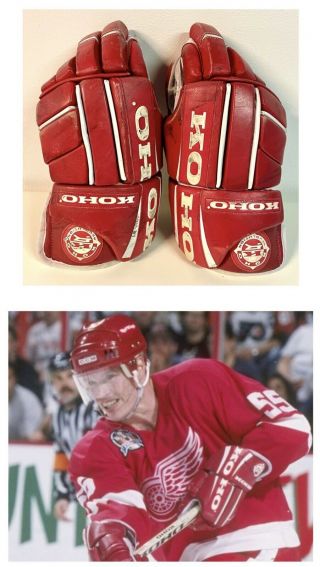 1996 - 98 Larry Murphy Game Worn Koho Gloves Detroit Red Wings Hockeytown