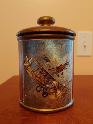 Vintage Comoys Of London Humidor Canister Tobacco Airplane Jar Made In Italy