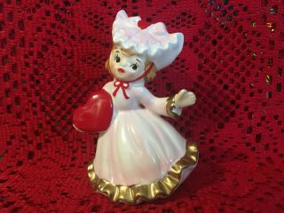 Vintage Lefton Ceramic Valentine Heart Girl Figurine - Adorable