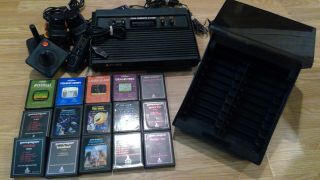 Vtg Atari 2600 4 - Switch Console System Bundle Controllers Games Storage Case