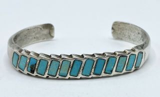 Vintage Navajo Sterling Silver Sleeping Beauty Turquoise Inlay Cuff Bracelet