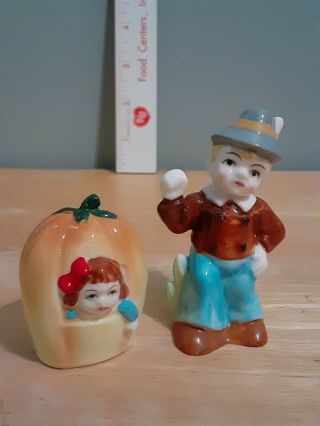 Vintage Japan Nursery Peter Pumpkin Eater & Wife Bone China Salt Pepper Shakers