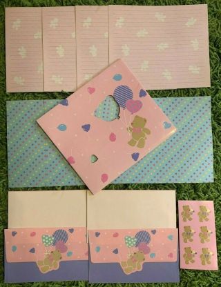 Vintage 80s Sanrio Tweedle Dee Dee Bear Letter Stationary Paper Set Stickers Fun