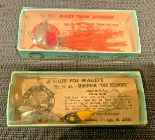 2 Antique Fishing Lure Shannon Twin Spinner Vintage In The Boxes