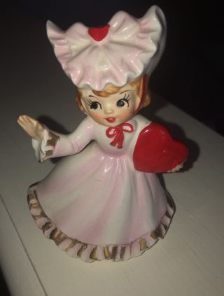 Vintage Lefton Ceramic Valentine Heart Girl Figurine - Adorable 1435 W Sticker
