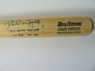 David Wright Signed Rawlings Big Stick " Stat " Bat Signed W/2006 Stats