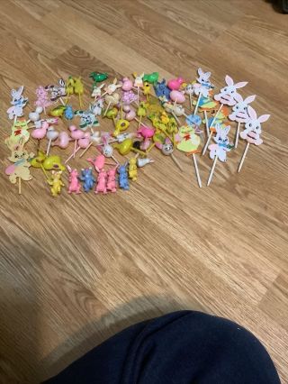 70 Plus Vintage Cupcake Picks/cake Toppers Easter,  Bunnies,  Chicks,  Roosters