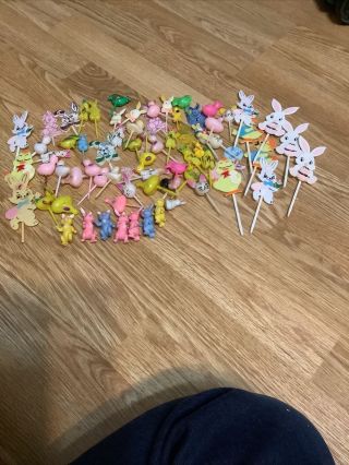 70 Plus Vintage Cupcake Picks/Cake Toppers Easter,  Bunnies,  Chicks,  Roosters 2