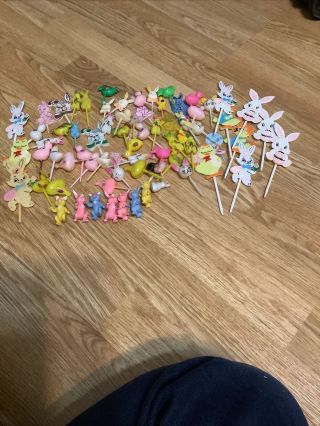70 Plus Vintage Cupcake Picks/Cake Toppers Easter,  Bunnies,  Chicks,  Roosters 3