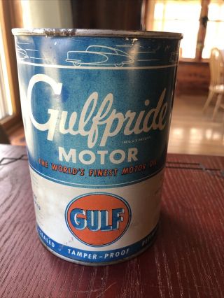 Vintage Gulfpride Gulf Motor Oil 1 Quart Can Metal 1938 Graphics
