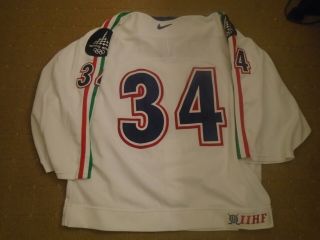 IIHF ITALY GAME WORN WHITE JERSEY 34 NOBR 2006 TORINO OLYMPIC PATCHES 2