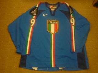 Iihf Italy Game Worn Blue Jersey 9 Nobr 2006 Torino Olympic Patches