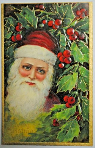 Vintage Santa Claus Embossed Postcard " Loving Christmas Wishes " 1907 - 1915