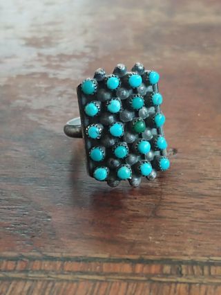 Vintage Navajo Sterling Silver Petit Point Turquoise Ring,  Size 6