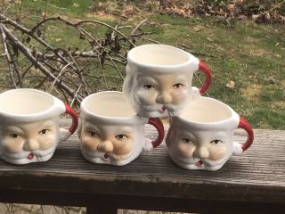 Vtg 4 Ceramic Santa Claus Cups Mugs 2 1/2” W/handles Unmarked