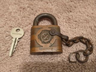 Vintage Yale Brass Lock Padlock With Key - Ordinance Dept.  Usa - Ammunition