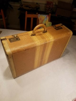 Vintage Hard Shell Suitcase 1940s ? Tweed With Stripes 21 " × 13 " X 7 "