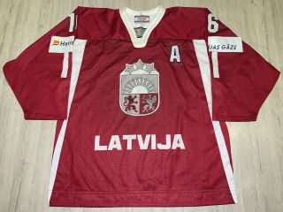 Tackla 2008 Iihf Latvia Latvija Game Worn Ice Hockey Jersey Shirt " A " Patch 16