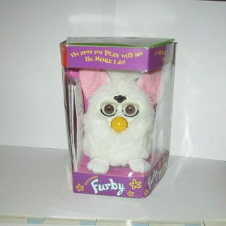 Vintage 1998 First Edition Electronic Furby 70 - 800 White With Pink Ears Brown Ey