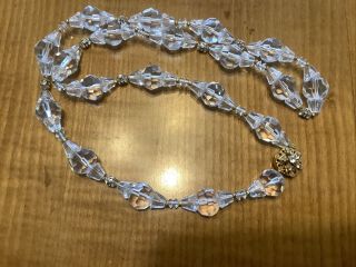 Vintage Signed Miriam Haskell Clear Rhinestone & Crystal Beads Necklace 28”