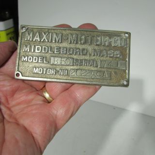 Vintage Maxim Motor Co.  Fire Engine Fire Truck Emblem Maker Plate