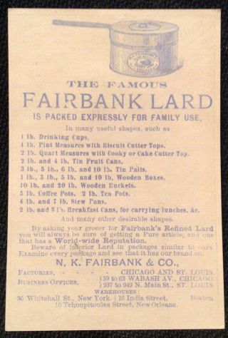 Lard Public Estimation N K Fairbank Vintage Advertising Trade Card Pig 2
