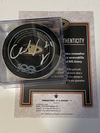 Game Goal Puck Anaheim Ducks Chris Wagner Playoffs Signed Autographed