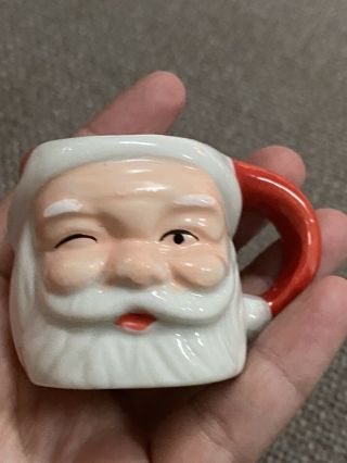 Vintage Winking Santa Claus Face Mini Ceramic Mug,  1 - 1/2 " Tall