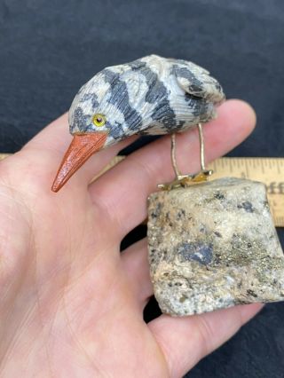 Broken Carved Unknown Stone Bird on Mineral - 147.  6 Grams - Vintage Estate Find 2