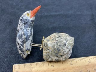 Broken Carved Unknown Stone Bird on Mineral - 147.  6 Grams - Vintage Estate Find 3