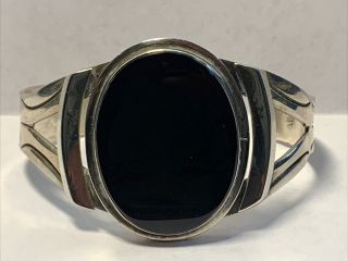 Fine Vintage Oval Black Onyx & Sterling Silver Cuff Bracelet.