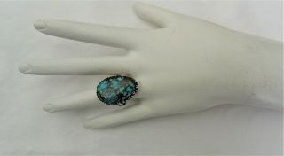 Vintage Navajo Jm James Mason Sterling Silver Spider Turquoise Ring Size 7 1/2