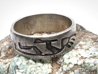Vintage Native Hopi Sterling Silver Overlay Kachina Men’s Band Ring (size 12)