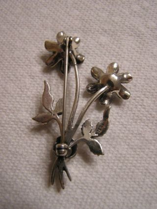 VINTAGE STERLING SILVER FLOWER BROOCH 2 1/8 INCHES LONG 2