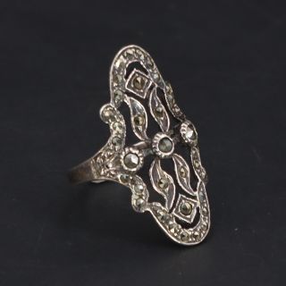 Vtg Sterling Silver Art Deco Ornate Marcasite Cluster Cutout Ring Size 6 - 2.  5g